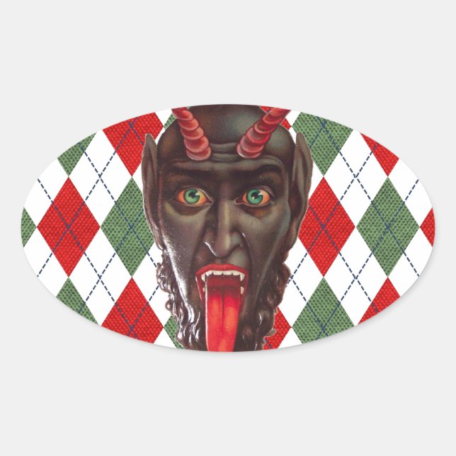 Pegatina Ovalada plaid navidades krampus (Anverso)