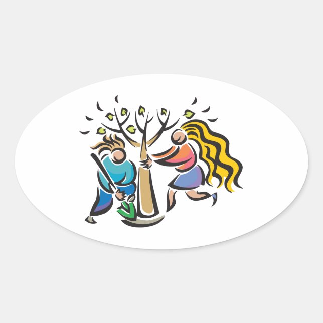Pegatina Ovalada Plantar un árbol (Anverso)