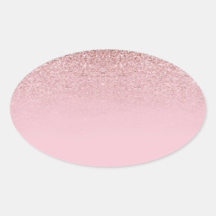 Pegatina Ovalada Plantilla en Blanco de Purpurina de Oro Rosa Moder