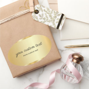 Pegatina Ovalada Plantilla Glamour Dorado Caligrafía Tu Texto Perso