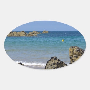 Pegatina Ovalada Playa de Plévenon en Francia
