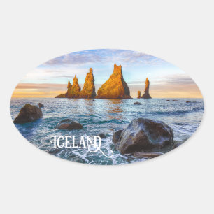 Pegatina Ovalada Playa de Reynisfjara, Islandia