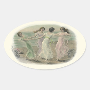 Pegatina Ovalada Playa del juego de los chicas de las novias del