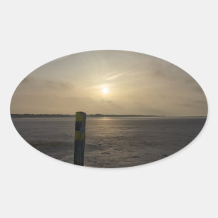 Pegatina Ovalada Playa del mar del Norte