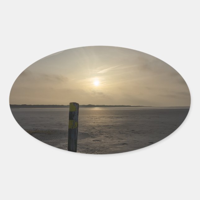 Pegatina Ovalada Playa del mar del Norte (Anverso)