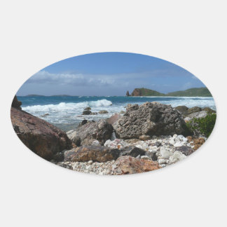 Pegatina Ovalada Playa Rocky de St. Thomas