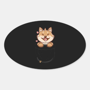 Pegatina Ovalada Pocket lindo shiba u cachorro perro Mascota pres