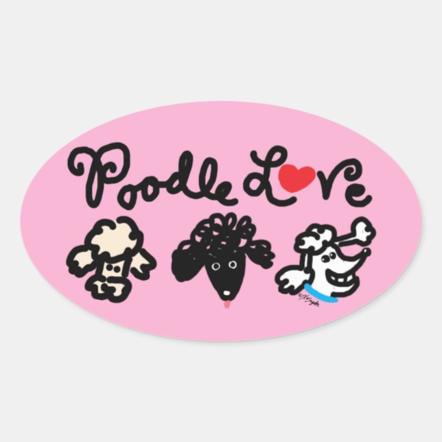 Pegatina Ovalada Poodle Love (Anverso)