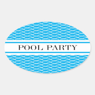 Pegatina Ovalada POOL FIESTA Sky Blue Waves blancas rayas de Carrer