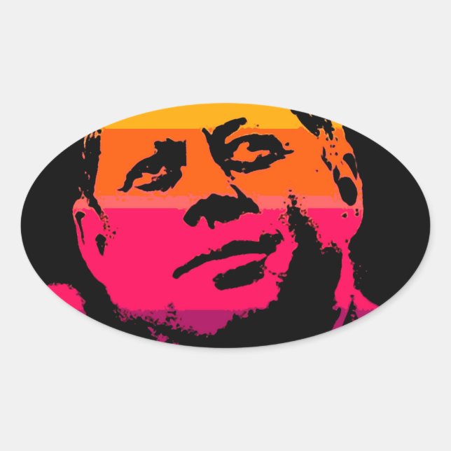 Pegatina Ovalada Pop Art Jack JFK John F. Kennedy (Anverso)