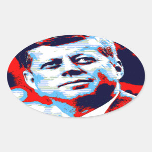 Pegatina Ovalada Pop Art JFK John F. Kennedy Blue