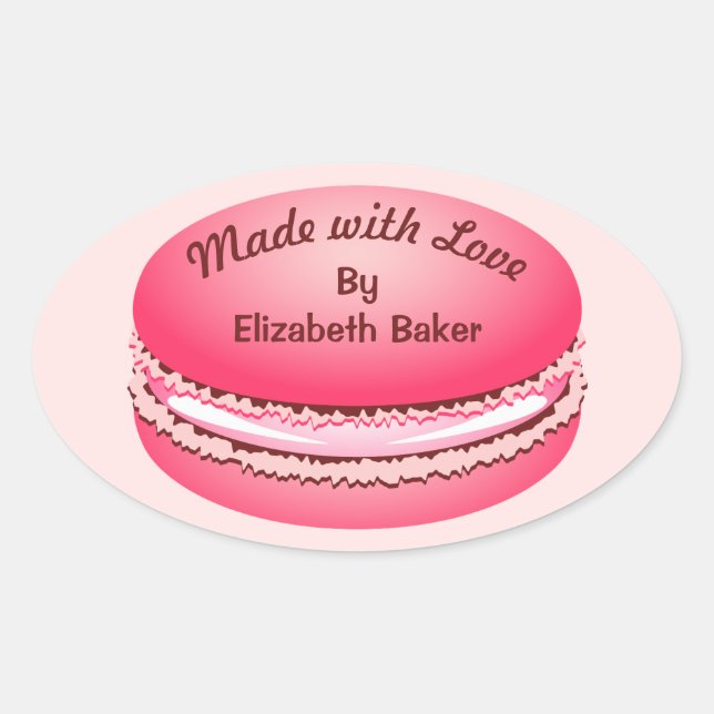 Pegatina Ovalada Pop Art Rosa Macaron Cookie Personalizada (Anverso)