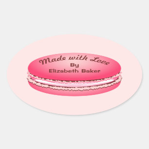 Pegatina Ovalada Pop Art Rosa Macaron Cookie Personalizada