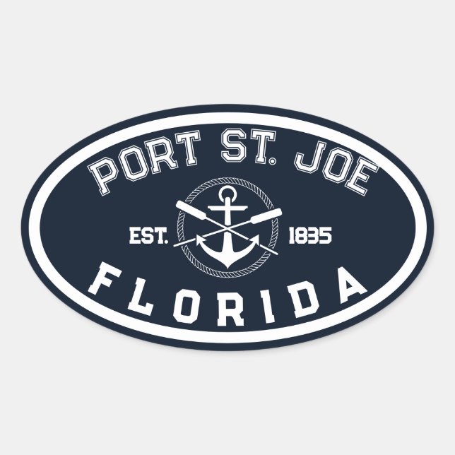Pegatina Ovalada Port St. Joe Florida Beaches Navy Oars Anchor (Anverso)