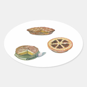 Pegatina Ovalada Postres Antiguos, Tartas de Acción de Gracias, Cal