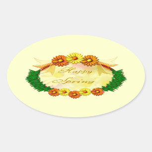 Pegatina Ovalada Primavera feliz