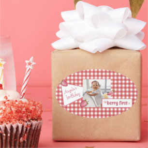 Pegatina Ovalada Primer cumpleaños de Berry