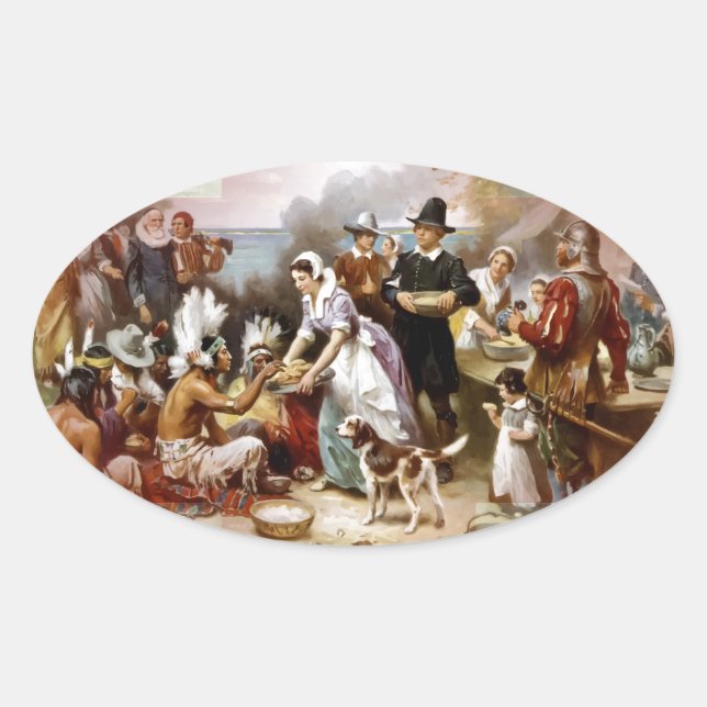 Pegatina Ovalada primer día de acción de gracias (Anverso)