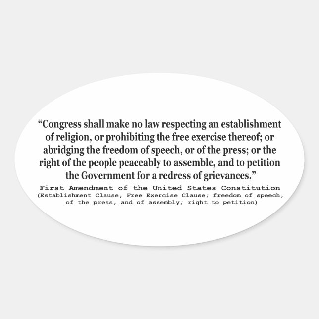 Pegatina Ovalada Primera enmienda de la Constitución de los Estados (Anverso)