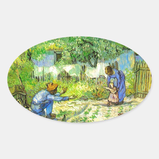 Pegatina Ovalada Primeros pasos, 1890 Vincent van Gogh. (Anverso)