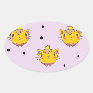 Pegatina Ovalada Princesa Kitty cat en morado