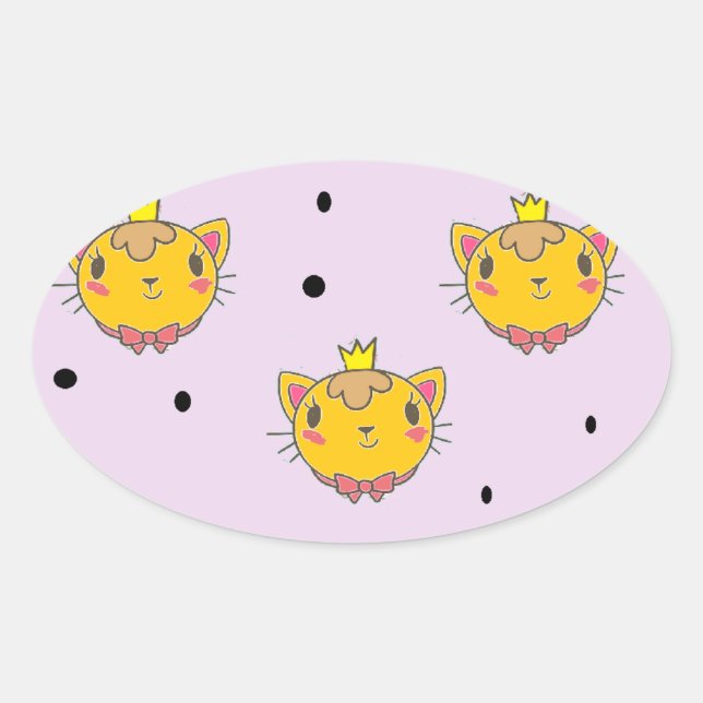 Pegatina Ovalada Princesa Kitty cat en morado (Anverso)