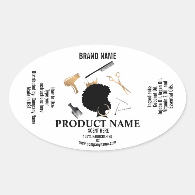 Pegatina Ovalada producto Hair Product Label, producto de paquete d (Anverso)