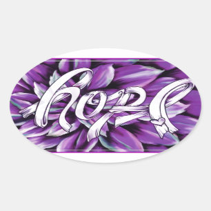 Pegatina Ovalada Productos florales de la esperanza del cáncer