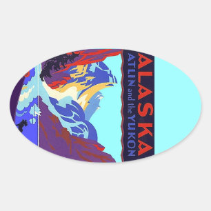 Pegatina Ovalada Promo Alaska Atlin el Yukón del viaje del vintage