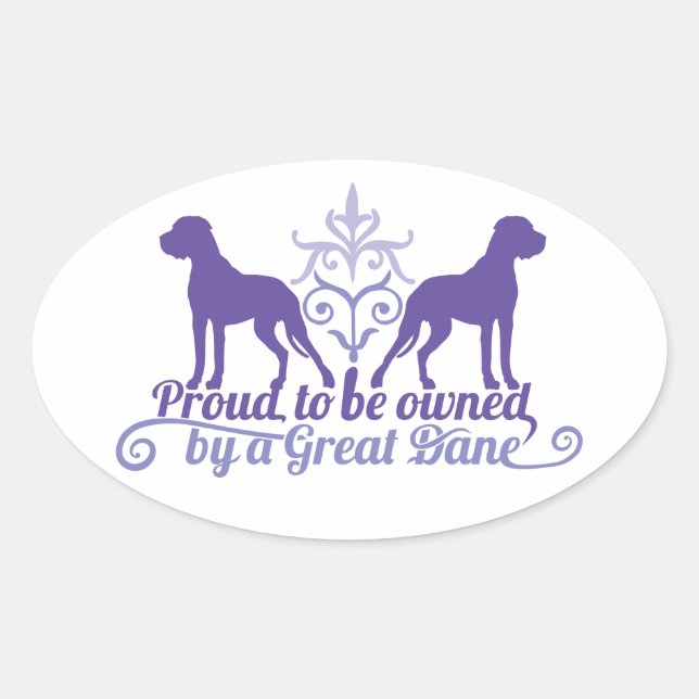 Pegatina Ovalada Proud owned by a Great Dane purple (Anverso)