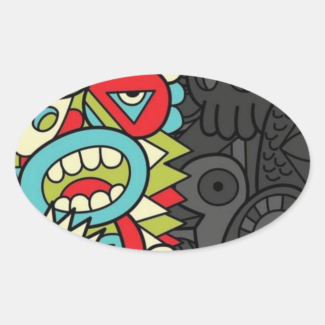 Pegatina Ovalada Psychedelic Patterns (Anverso)