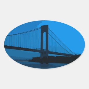Pegatina Ovalada Puente Verrazano en azul