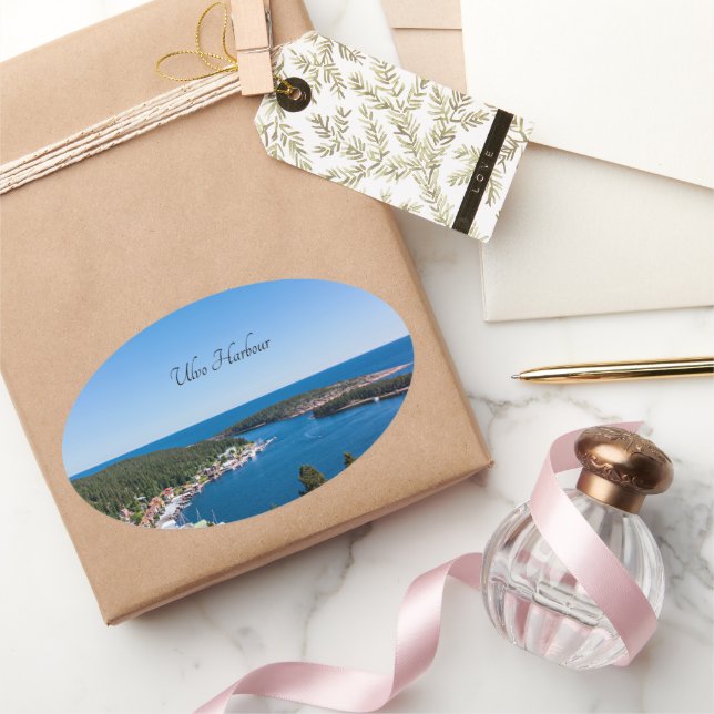 Pegatina Ovalada Puerto de Ulvo, Hoga-Kusten, Suecia (Regalar)