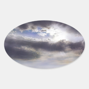 Pegatina Ovalada Puesta de sol sobre la pintura acuática del lago