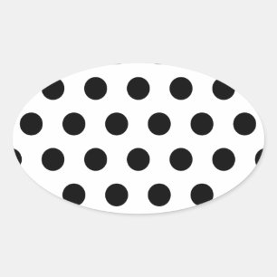 Pegatina Ovalada Puntos de polka blancos y negros personalizados