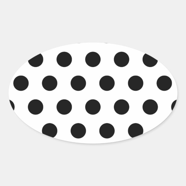 Pegatina Ovalada Puntos de polka blancos y negros personalizados (Anverso)