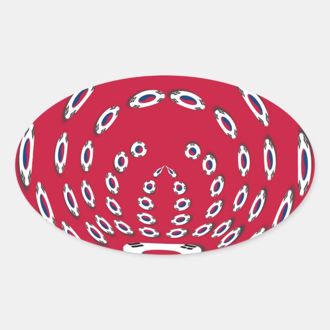 Pegatina Ovalada Puntos de Polka con Bandera Surcoreana: Un giro fl (Anverso)