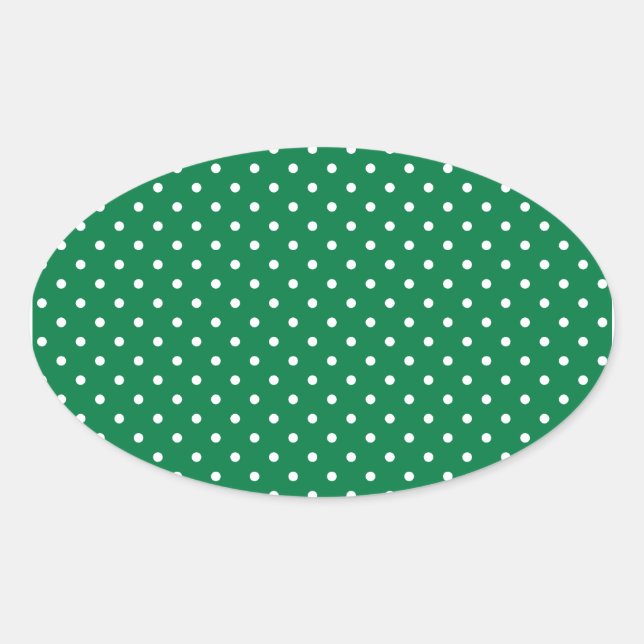 Pegatina Ovalada Puntos de polka verde y blanco (Anverso)