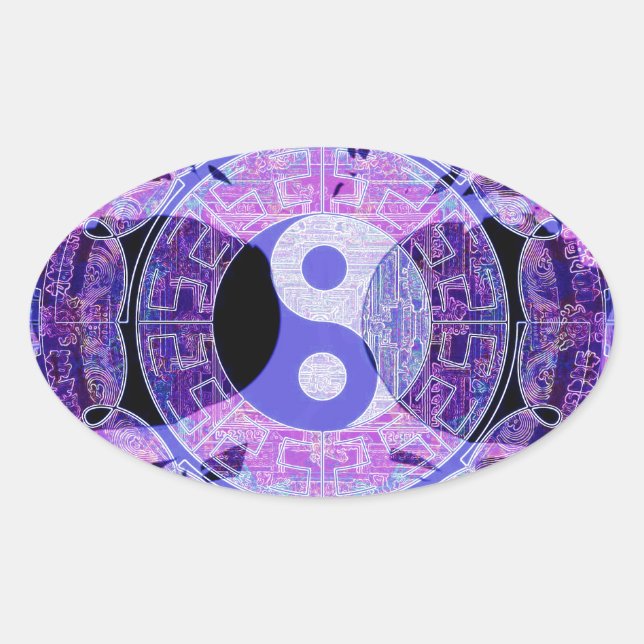 Pegatina Ovalada Purple Yin Yang (Anverso)