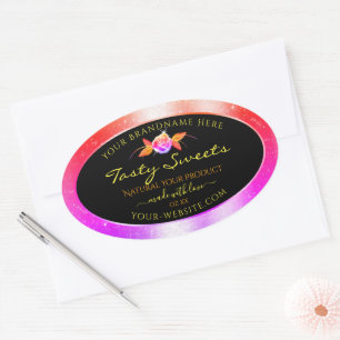 Pegatina Ovalada Purpurina de color floral sobre etiquetas de produ