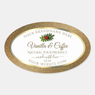 Pegatina Ovalada Purpurina de oro y etiquetas de producto blancas