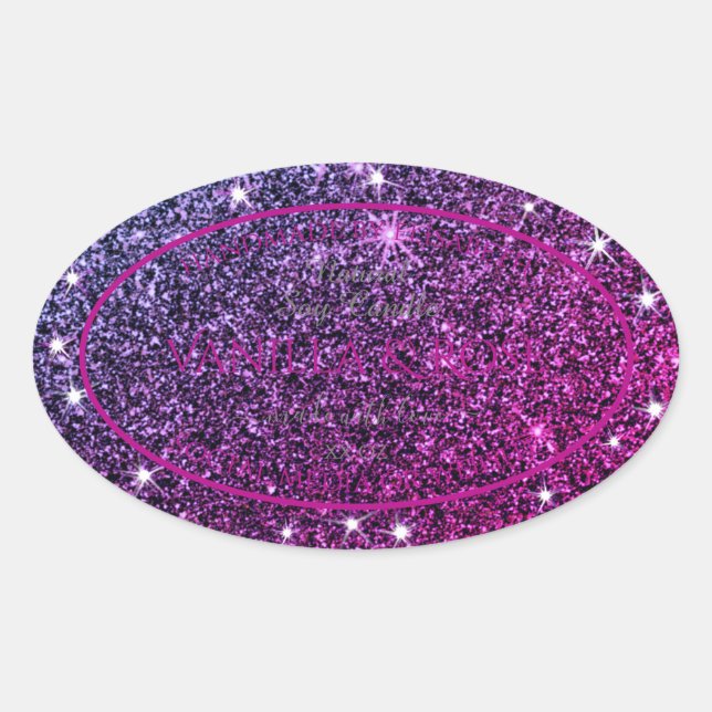 Pegatina Ovalada Purpurina morado rosado Estrellas de espuma Etique (Anverso)