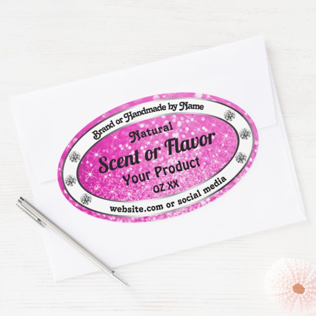 Pegatina Ovalada Purpurina rosa Luminoso Estrellas de espuma Etique (Sobre)