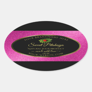 Pegatina Ovalada Purpurina rosado Etiquetas de producto negras marc