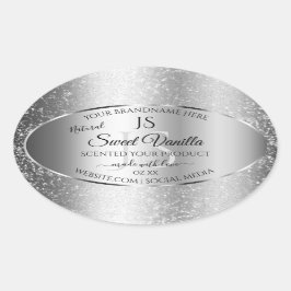 Pegatina Ovalada Purpurina suave plateado moderno Monograma Etiquet