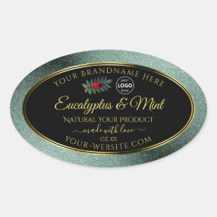 Pegatina Ovalada Purpurina Verde azulado oscuro logotipo de la etiq