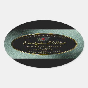 Pegatina Ovalada Purpurina Verde azulado oscuro Rótulo de producto 