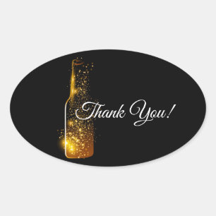 Pegatina Ovalada purpurina, vino de cerveza, fiesta adulto, gracias