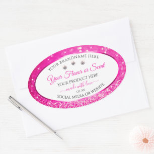 Pegatina Ovalada Purpurinas blancos de color rosa