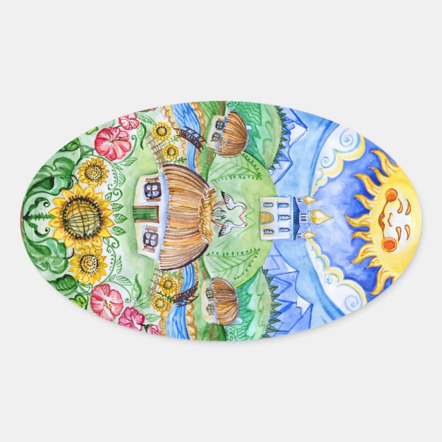 Pegatina Ovalada Pysanka de huevo de Pascua ucraniano (Anverso)